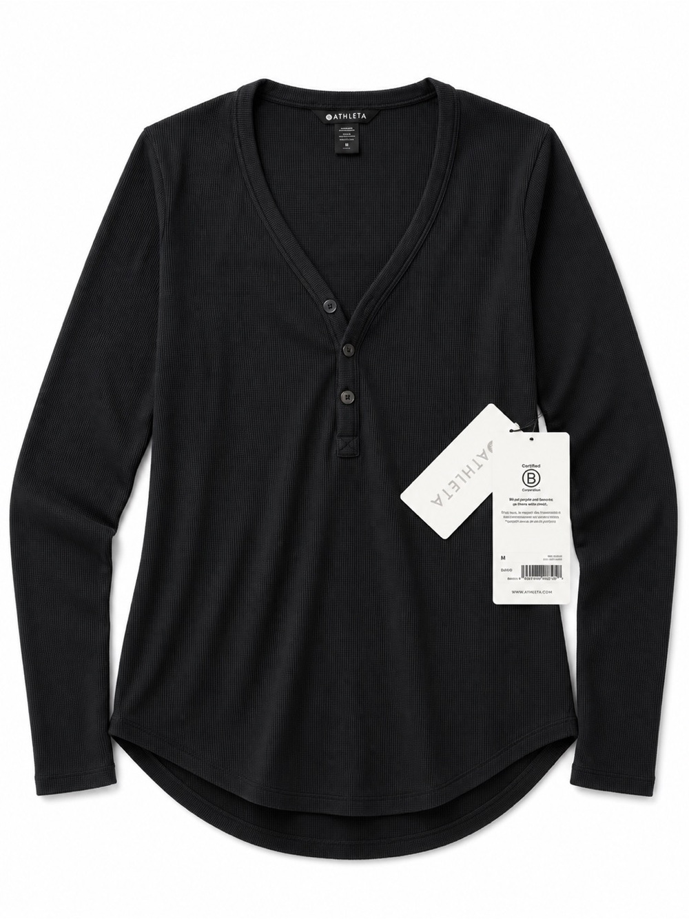 Athleta Wind Down Black Ribbed V-Neck Henley Long Sleeve Sleep Top Modal NWT $49